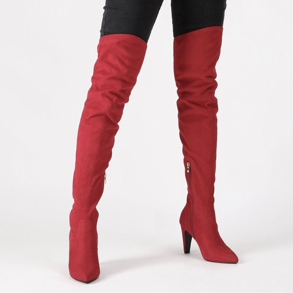 DREAM PAIRS Red Suede Over The Knee Boot With Heel - Picture 2 of 16